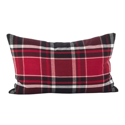 12"x20" Jarret Plaid Pillow Down Filled Red - SARO Lifestyle 3 12"x20" Jarret Plaid Pillow Down Filled Red - SARO Lifestyle