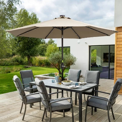 9' X 9' Solar LED Patio Umbrella With Tilt Adjustment And Crank Lift Brown - Wellfor 12 9' X 9' Solar LED Patio Umbrella With Tilt Adjustment And Crank Lift Brown - Wellfor - Image 10