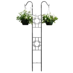 Achla Designs 83.5" Square-on-Square Modern Double Pole Iron Garden Trellis Graphite Powder Coat Finish
