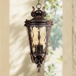 John Timberland Casa Marseille Vintage Rustic Outdoor Hanging Light Veranda Bronze Scroll 26 1/4" Champagne Water Glass For Post Exterior Barn Deck