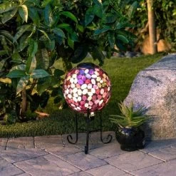 11" Solar Mosaic Iron/Glass Gazing Globe With Stand Pink - Alpine Corporation -Outdoor Decoration Store GUEST 467583b1 a304 43ab 9ffc 20401429742d
