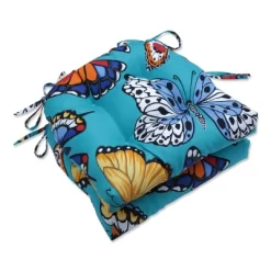 Butterfly Garden 2pc Outdoor/Indoor Deluxe Tufted Chair Pads Turquoise - Pillow Perfect -Outdoor Decoration Store GUEST 46a63f28 91e7 45b0 b4fb 89946c69c373