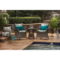 Allodala 2-Piece Outdoor Wicker Seat Cushion Set - Blue - Pillow Perfect