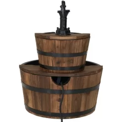 Sunnydaze Decor Sunnydaze 23"H Electric Fir Wood 2-Tier Farmhouse Barrel With Metal Decorative Hand Pump Outdoor Water Fountain -Outdoor Decoration Store GUEST 4b57fb31 5d5e 4810 8338 fc45a571a245