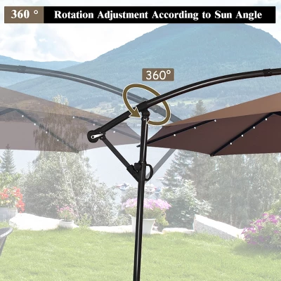 Costway 10FT Patio Offset Umbrella Solar LED 360degrees Rotation Brown 9 Costway 10FT Patio Offset Umbrella Solar LED 360degrees Rotation Brown - Image 7