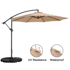Nature Spring Manual-Crank Offset Swivel Patio Umbrella – Beige