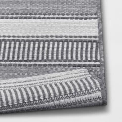 7'x10' Striped Rectangular Woven Outdoor Area Rug Charcoal Gray/Ivory - Threshold™ -Outdoor Decoration Store GUEST 4ed8cf52 5b9a 4180 83cb e8909f219477