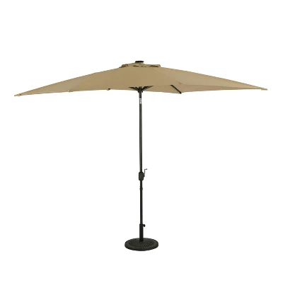 10' X 6.5' Rectangular Nassau Market Patio Umbrella With LED Bulb Lights Champagne - Island Umbrella 5 10' X 6.5' Rectangular Nassau Market Patio Umbrella With LED Bulb Lights Champagne - Island Umbrella - Image 3