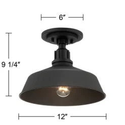 Franklin Iron Works Arnett Rustic Industrial Semi Flush Mount Outdoor Ceiling Light Black 12" Damp Rated For Post Exterior Barn Deck House Porch Yard -Outdoor Decoration Store GUEST 5265ef6e 9567 4e72 903f b7f141f14090