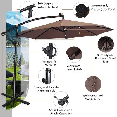 Costway 10FT Patio Offset Umbrella Solar LED 360degrees Rotation Brown 8 Costway 10FT Patio Offset Umbrella Solar LED 360degrees Rotation Brown - Image 6