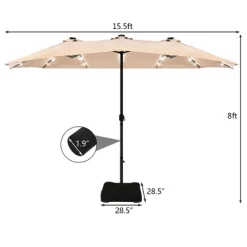 Costway 15Ft Patio Double-Sided Solar LED Market Umbrella Crank Base BeigeTanOrangeBurgundy