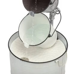33" Rustic Metal Pails Fountain Cream White - Alpine Corporation -Outdoor Decoration Store GUEST 5c1430e3 146f 49c8 941b 88fc6d043b4a