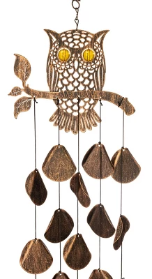 Dawhud Direct 30" H Rustic Copper Owl Wind Chimes - Garden Decoration