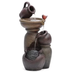 LuxenHome Rustic Brown Resin Pitcher And Urns Birdbath Bowl Outdoor Fountain -Outdoor Decoration Store GUEST 5d387de4 5fd0 4e6b 8441 264db431a411