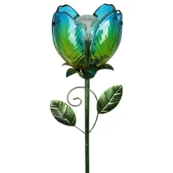 35.8" Resin Solar Flower Garden Stake Blue - Exhart -Outdoor Decoration Store GUEST 5dd85485 cf00 4a24 a294 ad308cbe1944