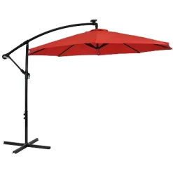 Sunnydaze Decor Sunnydaze Outdoor Steel Cantilever Offset Patio Umbrella With Solar LED Lights, Air Vent, Crank, And Base - 9' -Outdoor Decoration Store GUEST 5e3330f1 441d 48bb 94cd 65c8a0ceca22
