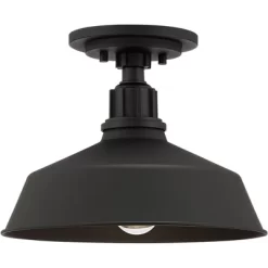 Franklin Iron Works Arnett Rustic Industrial Semi Flush Mount Outdoor Ceiling Light Black 12" Damp Rated For Post Exterior Barn Deck House Porch Yard -Outdoor Decoration Store GUEST 5fd773aa 3635 4508 8d2a b03544ef476c