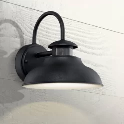 John Timberland Midland Industrial Outdoor Wall Light Fixture Black Motion Sensor Dusk To Dawn 9" For Post Exterior Barn Deck House Porch Yard Patio