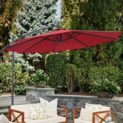 10' X 10' Cantilever Patio Hanging Umbrella With Crank And Cross Base Red - Wellfor -Outdoor Decoration Store GUEST 61a0dee1 39da 4805 bd41 035d1f6332e1