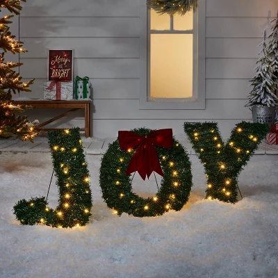 19" Greenery 'Joy' LED Christmas Novelty Sculpture Light With Red Bow - Wondershop™ 3 19" Greenery 'Joy' LED Christmas Novelty Sculpture Light With Red Bow - Wondershop™