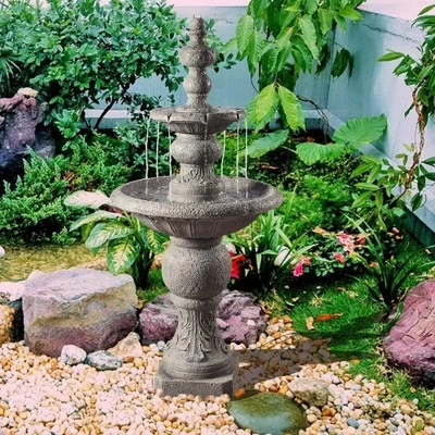 52.56" Icy Stone 2-Tiered Focal Point Outdoor Waterfall Fountain - Gray - Teamson Home 5 52.56" Icy Stone 2-Tiered Focal Point Outdoor Waterfall Fountain - Gray - Teamson Home - Image 3