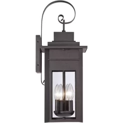 Franklin Iron Works Bransford Mission Outdoor Wall Light Fixture Black Specked Gray 21" Clear Glass For Post Exterior Barn Deck House Porch Yard Patio -Outdoor Decoration Store GUEST 62611f77 b464 4fe4 98bf 4f1e2acb78a8