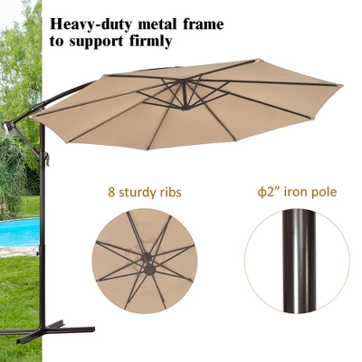Costway 10FT Patio Offset Hanging Umbrella Easy Tilt Adjustment 8 Ribs Backyard BurgundyBeigeTanBlue 7 Costway 10FT Patio Offset Hanging Umbrella Easy Tilt Adjustment 8 Ribs Backyard BurgundyBeigeTanBlue - Image 5