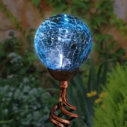 31" Crackle Glass Solar Ball Stake Blue - Exhart