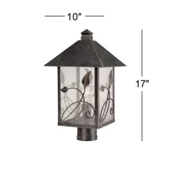 Franklin Iron Works French Garden Rustic Farmhouse Outdoor Post Light Bronze Leaf And Vine Motif 17" Clear Seedy Glass For Exterior Light Barn Deck -Outdoor Decoration Store GUEST 67ae5245 7a72 4278 86a4 66481ed5c1b0