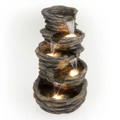 39" Indoor/Outdoor 5-Tier Rock Fountain With Replaceable LED Lights Gray - Alpine Corporation -Outdoor Decoration Store GUEST 687ba2b9 af8b 4a0c b778 6b37ada1aa04