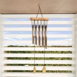 Metal And Wood Wind Chimes - 34.5-Inch Tuned Metal Chimes - Soothing Tones For Garden, Patio, Porch, Or Outdoor Decor By Nature Spring (Bronze Finish)