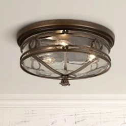 John Timberland Beverly Drive Rustic Flush Mount Outdoor Ceiling Light Bronze 7" Clear Seedy Glass For Post Exterior Barn Deck House Porch Yard Patio