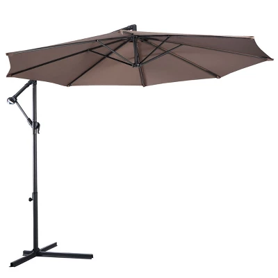 Costway 10' Hanging Umbrella Patio Sun Shade Offset Outdoor Market W/t Cross Base Tan 3 Costway 10' Hanging Umbrella Patio Sun Shade Offset Outdoor Market W/t Cross Base Tan