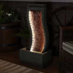 Sunnydaze Decor Sunnydaze 31"H Electric Resin Contemporary Curves Outdoor Water Fountain With LED Lights -Outdoor Decoration Store GUEST 6db365df 99db 4696 9732 8232ec087444