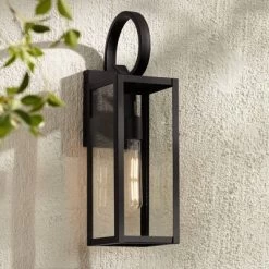 John Timberland Modern Outdoor Wall Light Fixture Deep Black 21" Clear Glass For Post Exterior Barn Deck House Porch Yard Patio
