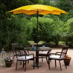 Northlight 8.85ft Outdoor Patio Lotus Umbrella With Hand Crank, Yellow