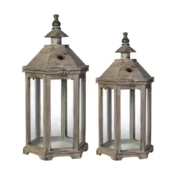 A&B Home 2pc Graca Polygon Temple Outdoor Garden Lanterns - Natural -Outdoor Decoration Store GUEST 6fa5669a 555f 4c1b b7b1 1580870cd236