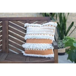 Orange Striped Hand Woven 18x18" Outdoor Decorative Throw Pillow With Hand Tied Fringe - Foreside Home & Garden -Outdoor Decoration Store GUEST 712867e0 481e 42f4 aa2c f8ce11cafe49