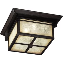 Franklin Iron Works Mission Flush Mount Outdoor Ceiling Light Fixture Walnut Bronze 15" Frosted Cream Glass Damp Rated For Exterior House -Outdoor Decoration Store GUEST 72b900bb c11c 4cd7 8b2c 0df0519773d0