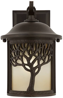John Timberland Mission Outdoor Wall Light Fixture Bronze Tree Motif 12 1/4" Amber Glass Lantern For Exterior House Porch Patio 7 John Timberland Mission Outdoor Wall Light Fixture Bronze Tree Motif 12 1/4" Amber Glass Lantern For Exterior House Porch Patio - Image 5