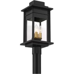 Franklin Iron Works Bransford Rustic Farmhouse Outdoor Post Light Black 19 1/4" Clear Glass For Exterior Barn Deck House Porch Yard Patio Home Outside -Outdoor Decoration Store GUEST 7959174f 640c 4e6e aaad 352a93505e43