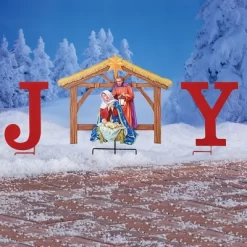 Collections Etc Joy Nativity Scene Garden Stake - Set Of 3