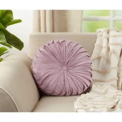 14" Velvet Pintucked Poly Filled Round Throw Pillow Lavender - Saro Lifestyle -Outdoor Decoration Store GUEST 7df9f891 b9e7 4503 86ac ed3ba5ffafac