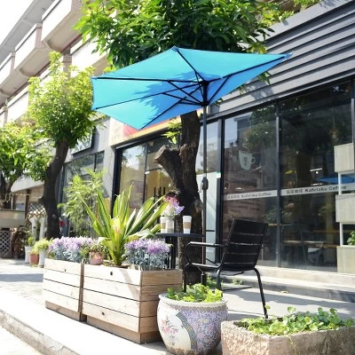 Half Round Patio Umbrella With Easy Crank – Compact 9ft Semicircle Outdoor Shade Canopy For Balcony, Porch, Or Deck By Nature Spring (Blue) 7 Half Round Patio Umbrella With Easy Crank – Compact 9ft Semicircle Outdoor Shade Canopy For Balcony, Porch, Or Deck By Nature Spring (Blue) - Image 5