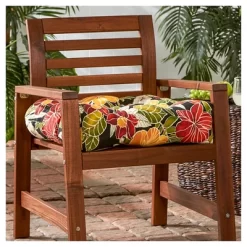 Aloha Floral Black Outdoor Seat Cushion - Kensington Garden