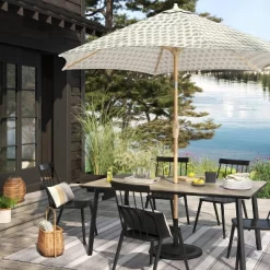 7'x10' Striped Rectangular Woven Outdoor Area Rug Charcoal Gray/Ivory - Threshold™