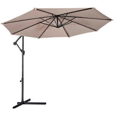 Costway 10' Hanging Umbrella Patio Sun Shade Offset Outdoor Market W/t Cross Base Beige 11 Costway 10' Hanging Umbrella Patio Sun Shade Offset Outdoor Market W/t Cross Base Beige - Image 9