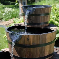 Sunnydaze Decor Sunnydaze 30"H Electric Wood Rustic Farmhouse Style 3-Tier Barrel Outdoor Water Fountain -Outdoor Decoration Store GUEST 82969a04 5f3f 42a4 b793 455fb262163a