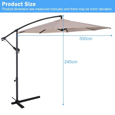 Costway 10' Hanging Umbrella Patio Sun Shade Offset Outdoor Market W/t Cross Base Beige 4 Costway 10' Hanging Umbrella Patio Sun Shade Offset Outdoor Market W/t Cross Base Beige - Image 2