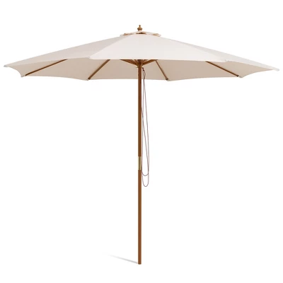 10FT Patio Wooden Market Table Umbrella Pulley W/8 Bamboo Ribs Sunshade Canopy 11 10FT Patio Wooden Market Table Umbrella Pulley W/8 Bamboo Ribs Sunshade Canopy - Image 9
